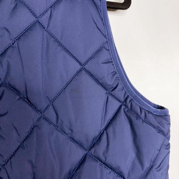 J Crew Womens Small Navy Blue Puffer Vest Quilted With Snap Pockets Gold Zipper - Picture 6 of 10